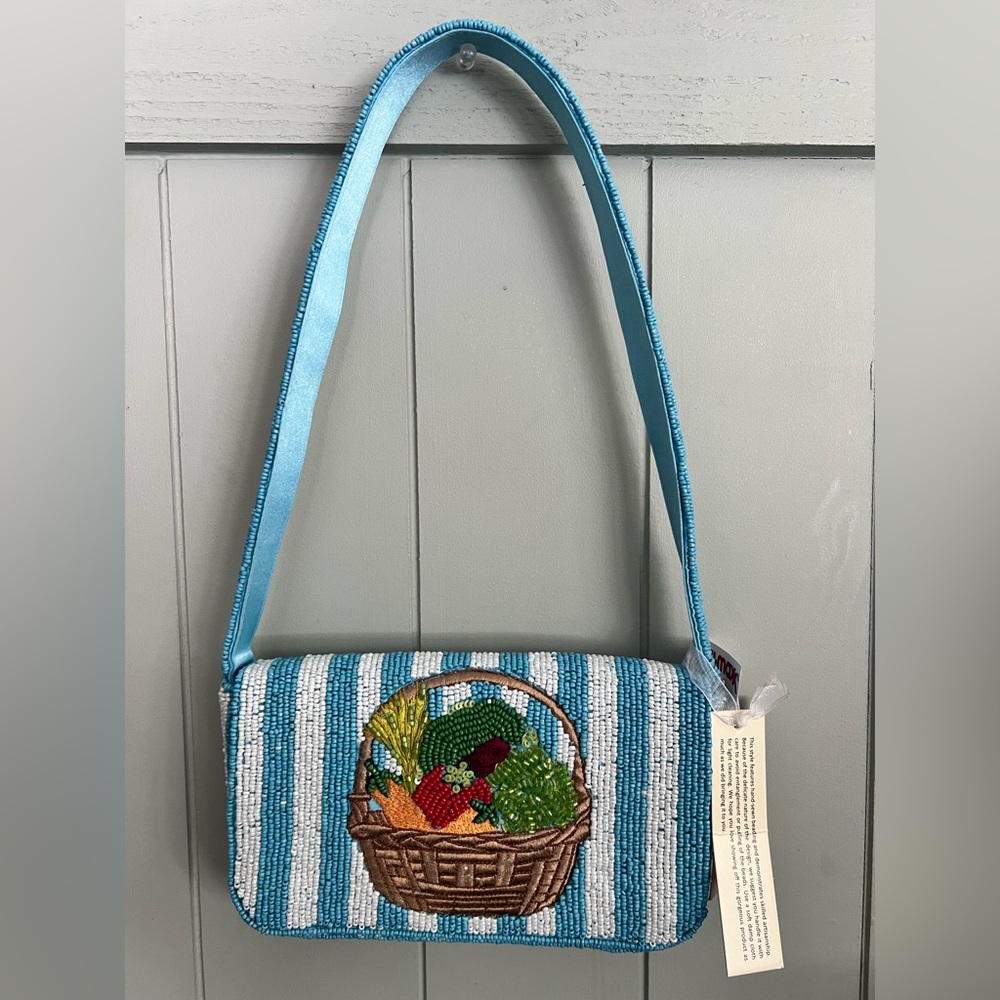 TikTok Viral Vegetable Basket Striped Beaded Handbag